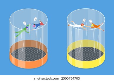 3D Isometric Flat Vector Illustration of Skydivers, Training in Indoor Wind Tunnel for Free Fall Simulation