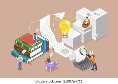 Ilustración vectorial plana isométrica 3D del redactor, comunicación eficaz del márketing