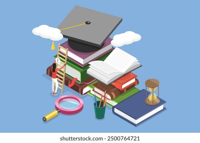 3D Isometric Flat Vector Illustration of Growth Education And Development, Self-Improvement Through Reading