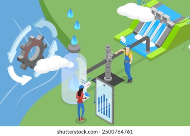 3D Isometric Flat Vector Illustration of Water Conservation And Reuse Management, Earth Resources Preserving