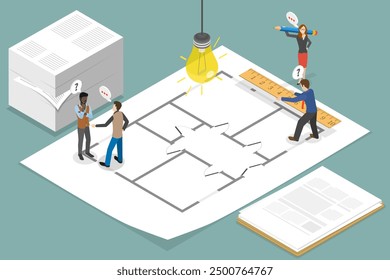 3D Isometric Flat Vector Illustration of House Plan, Architectural Blueprint of a Residence Design.
