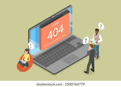 3D Isometric Flat Vector Illustration of Error 404 Page, Server Unavailable, Website Communication Problem