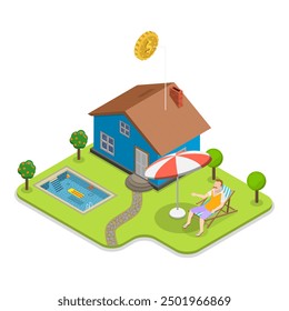 3D Isometric Flat Vector Illustration of Real Estate Types, Condominium, Detached House or Appartment. Item 3