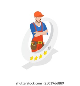 3D Isometric Flat Vector Illustration of Contractor Rating , Professionals Review and Ranking. Item 4