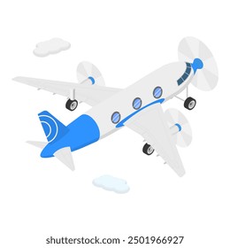 3D Isometric Flat Vector Illustration of Flying Vintage Airplanes, Transportation and Aviation. Item 2