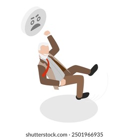 3D Isometric Flat Vector Illustration of Old People Stumble, Seniors Traumatic Accidents. Item 1