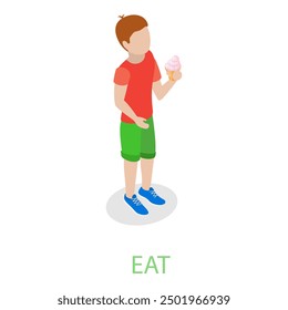 3D Isometric Flat Vector Illustration of English Grammar, Verbs Memorizing. Item 1