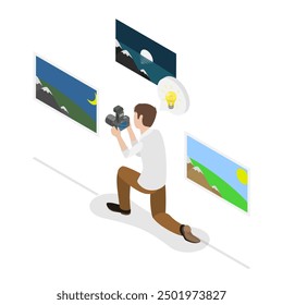 3D Isometric Flat Vector Illustration of Photography Workshop, Arts and Crafts Class. Item 2