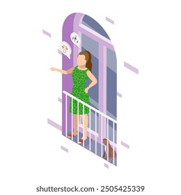 3D Isometric Flat Vector Illustration of Furious Female Neighbors, Conflict Between Residents of a Building. Item 2