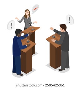 3D Isometric Flat Vector Illustration of Political Election Process , Debates and Democratic Voting. Item 6
