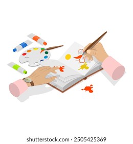 3D Isometric Flat Vector Illustration of Creative Workshop, Art Crafts Class. Item 2