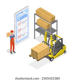 3D Isometric Flat Vector Illustration of Global Logistic , Procurement Management Industry. Item 1