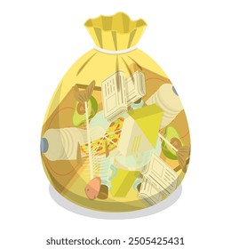 3D Isometric Flat Vector Illustration of Transparent Trash Bags, Waste Separation. Item 4