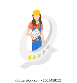 3D Isometric Flat Vector Illustration of Contractor Rating , Professionals Review and Ranking. Item 5