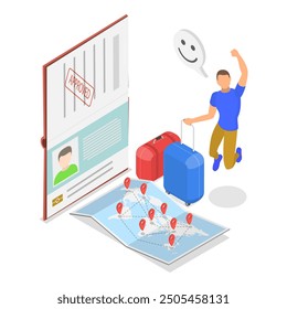 3D Isometric Flat Vector Illustration of Entry Permission, Visa Application Approval. Item 1