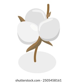 3D Isometric Flat Vector Illustration of Cotton Flower Collection, Pure and Organic Product. Item 2