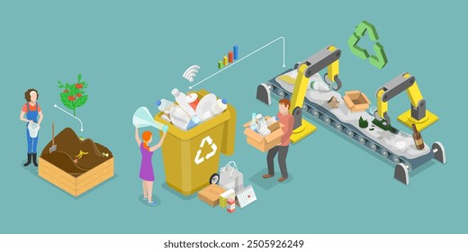 3D Isometric Flat Vector Illustration of Garbage Management, Efficient Waste Recycling for Eco Future