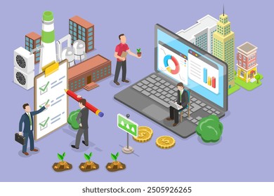 3D Isometric Flat Vector Illustration of Ecological Analysis , Corporate Social Responsibility