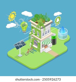 3D Isometric Flat Vector Illustration of Save Water and Electricity, Natural Resources Preserving