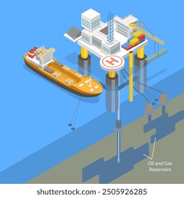 3D Isometric Flat Vector Illustration of Ocean Drilling, Scene Oil Extraction