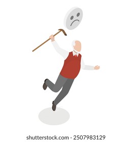 3D Isometric Flat Vector Illustration of Old People Stumble, Seniors Traumatic Accidents. Item 3