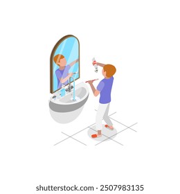 3D Isometric Flat Vector Illustration of Schoolchild Daily Routine, A Kid Life with Everyday Activities. Item 7
