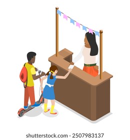 3D Isometric Flat Vector Illustration of School Fair , Children Having Fun. Item 3