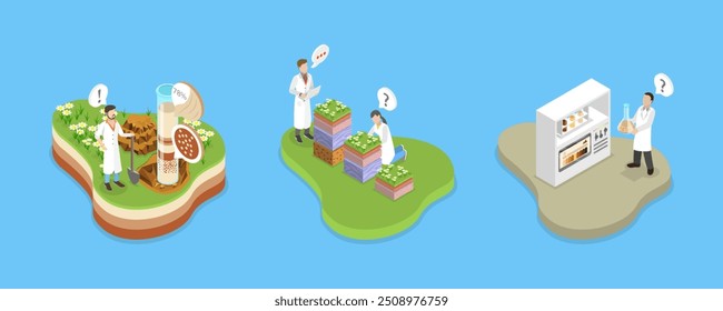 3D Isometrische flache Vektorgrafik der Bodenanalyse , Kontrolle der Erdverschmutzung