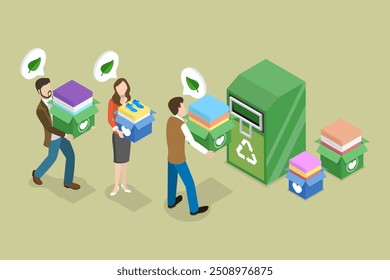 3D Isometric Flat Vector Illustration of Recycling Fabric, Giving New Life to Old Clothes