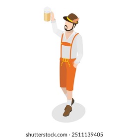 3D Isometric Flat Vector Illustration of Bavarians, Oktoberfest Party. Item 2