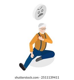 3D Isometric Flat Vector Illustration of Old People Stumble, Seniors Traumatic Accidents. Item 4