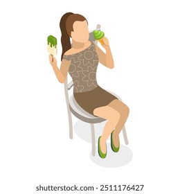 3D Isometric Flat Vector Illustration of Organic Japanese Food, Different Tasty Matcha Meals. Item 2