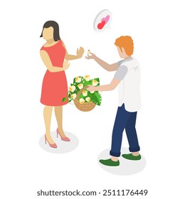 3D Isometric Flat Vector Illustration of Marriage Proposal Rejection, Wedding Refusal. Item 3