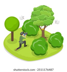 3D Isometric Flat Vector Illustration of Ornithology, Birdwatching Hobby, Outdoor Activity. Item 2
