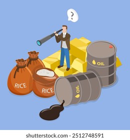 3D Isometric Flat Vector Illustration of Forecast In World Economy, Agriculture, Oil, Gold Future Vision for Business Traders