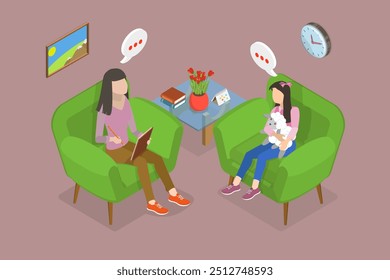 3D Isometric Flat Vector Illustration of Child Counselor, Expert in Helping Children with Emotional Issues and Providing Support for Their Mental Wellbeing