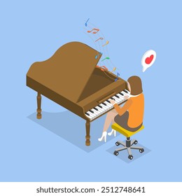 3D Isometric Flat Vector Illustration of Playing Piano, Showcasing a Musical Talent