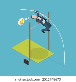 Ilustração de vetor plano isométrica 3D da realização de metas de negócios, resolução de problemas durante crises financeiras