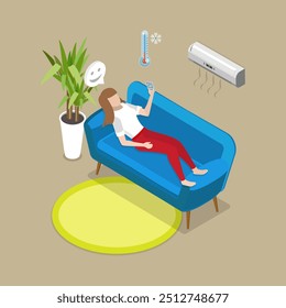 3D Isometric Flat Vector Illustration of Climatic Control, Air Conditioning Home System