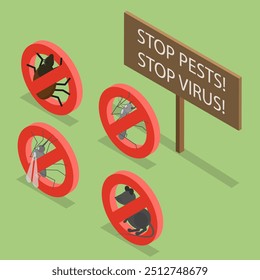 3D Isometric Flat Vector Illustration of Pest Control, Protection from Harmful Insects and Rodents