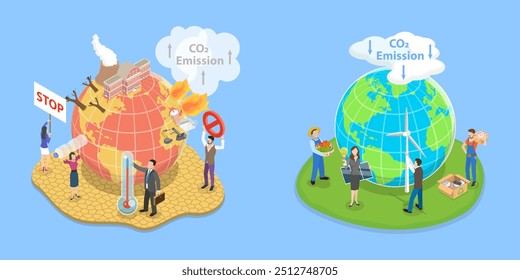 Ilustración vectorial Guardar plana isométrica 3D del cambio climático, el planeta