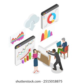 3D Isometric Flat Vector Illustration of Big Financial Data, Statistical Report Chart. Item 2