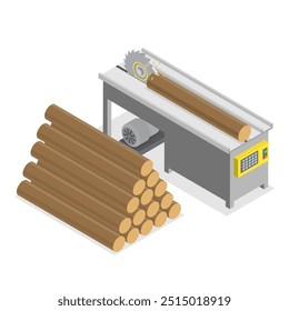 3D Isometric Flat Vector Illustration of Sawmill, Furniture Making Tools and Processes. Item 1