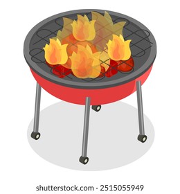 3D Isometric Flat Vector Illustration of Barbecue Cooking , BBQ Stove. Item 3