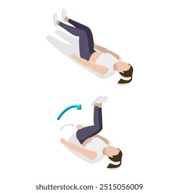 Ilustração de vetor plana isométrica 3D de treino ABS para mulheres, treinamento abdominal. Rubrica 3