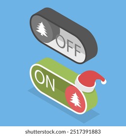 3D Isometric Flat Vector Illustration of Christmas On-off, Template for Christmas On-Off Switch Buttons Featuring Xmas Tree