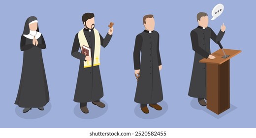 3D Isometric Flat Vector Illustration of Catholic Christian Staff , Religion and Faith