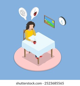 3D Isometric Flat Vector Illustration of Monday Morning, Tired and Red Eyed Problem of Insomnia