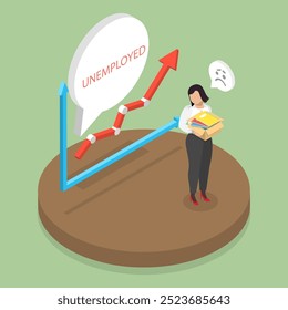 Ilustración vectorial plana isométrica 3D del desempleo, se siente triste de ser despedido