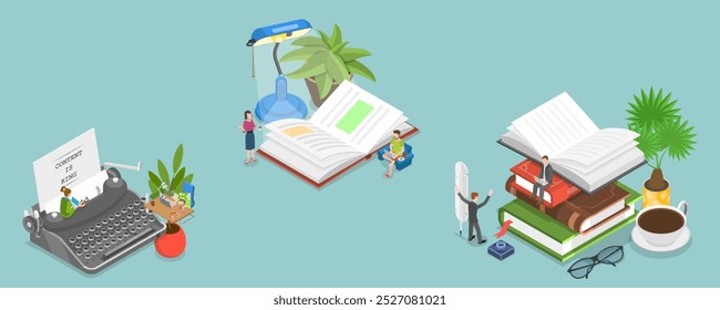 3D Isometric Flat Vector Illustration of Professional Writers, Showcasing Craft And Profession